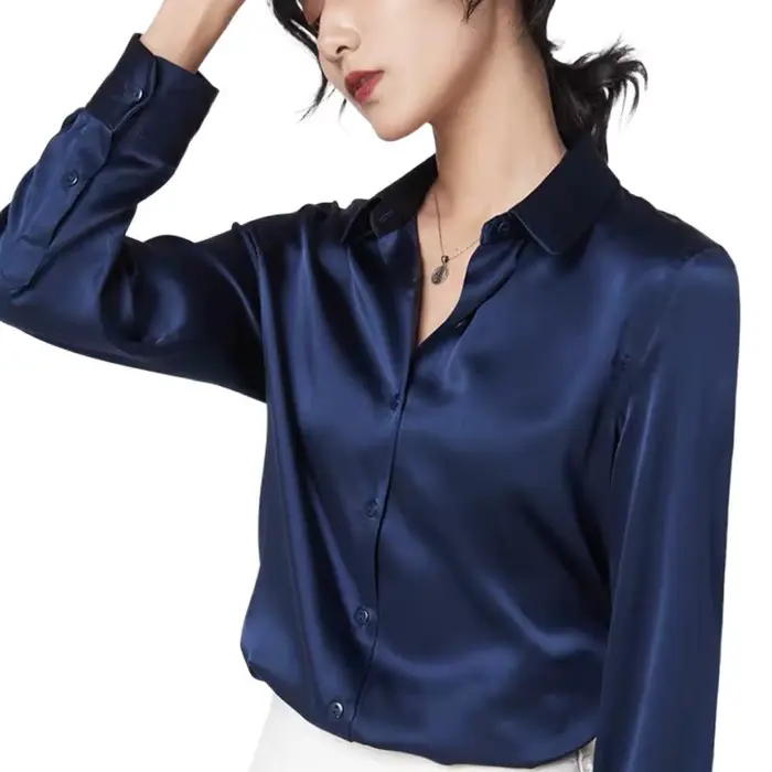 Élégant Satin à manches longues Blouses femmes 2025 Vintage bordeaux blanc chemise en soie femmes dé