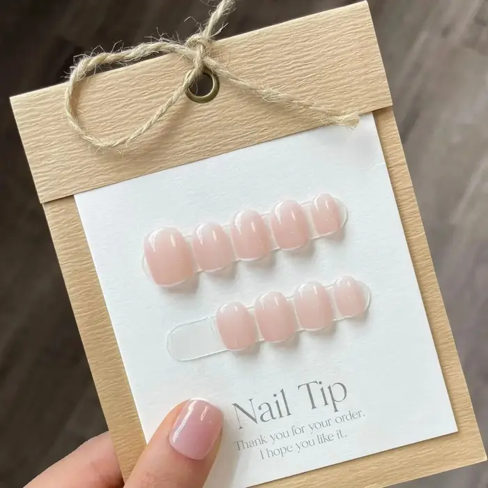 Faux ongles courts faits à la main, couleur Pure, avec colle à pression, couverture complète, tête r