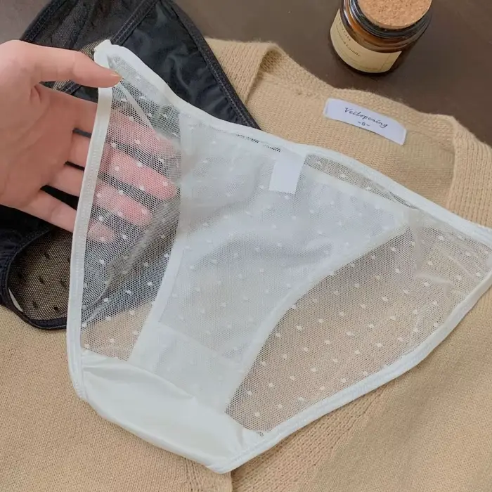 Culottes taille basse en soie glacée pour femme, lingerie coréenne douce et sans couture, entrejambe en coton, sous-vêtements transparents et sexy pour femme, lisses