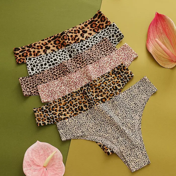 6 pièces culottes pour femmes soie sans couture sous-vêtements féminins Sexy léopard élasticité Bikini pantalon brésilien slips pour femmes Lingerie