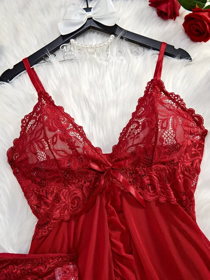 Souprava spodního prádla z krajkového materiálu pro ženy, noční košilka sexy, romantická noční košile s volánkami, delikátní kalhotky, nový trendy dar, luxusní
