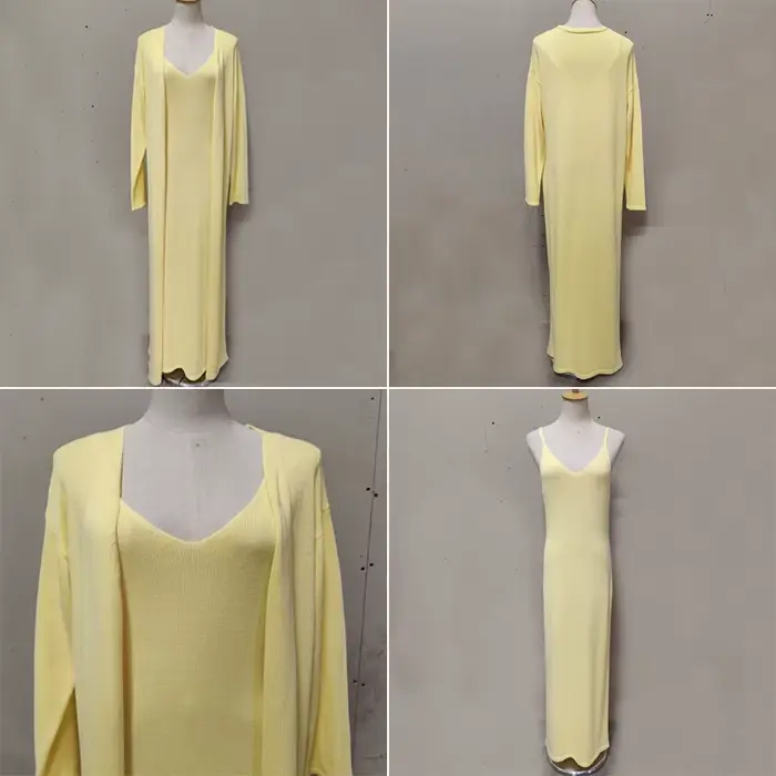 Tuularose femmes robe longue 2 pièces solide tricoté Spaghetti sangle robe à manches longues Cardiga