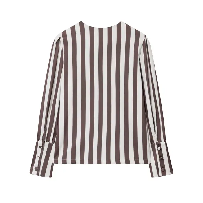 Chemisier Chic pour femmes, coupe ample, imprimé rayé, col rond, manches bouffantes, simple boutonna