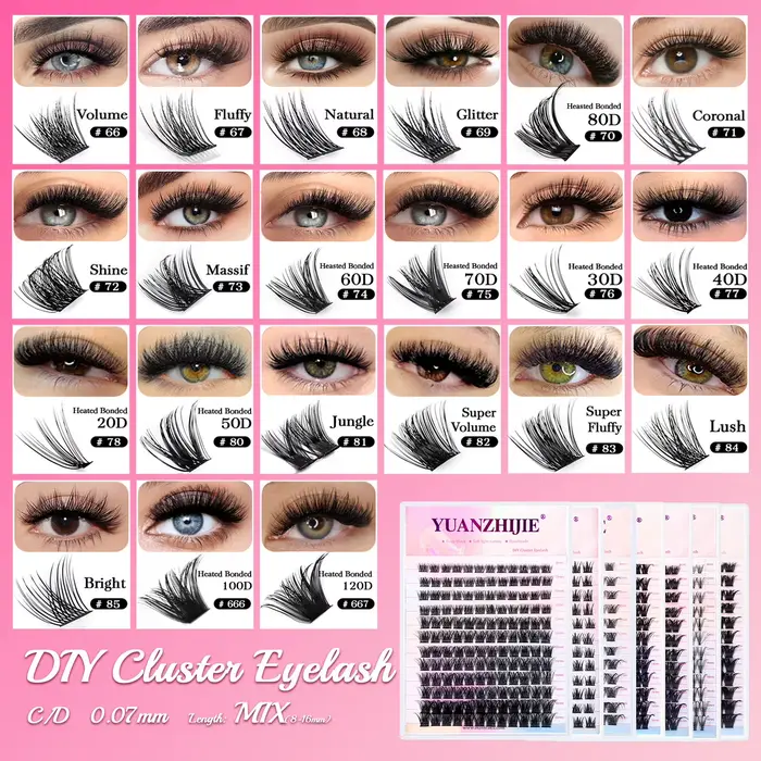 YUANZHIJIE bricolage 120 pièces cils en grappe 3D naturel bouquet 8-16mm D Curl faisceau segmenté in