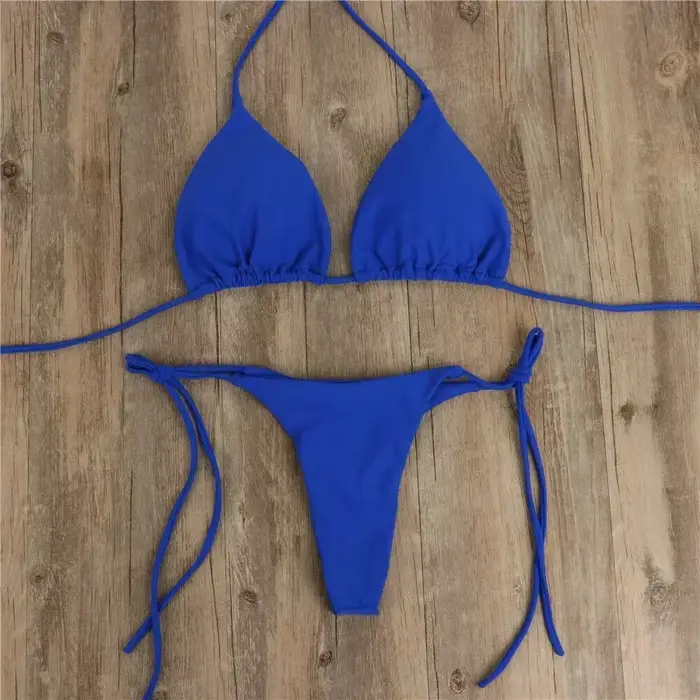 Dámské tanga bikiny set s bočními tkaničkami Sexy plavky ve stylu bandeau Brazilské