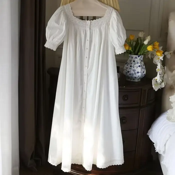 viktoriánské bílé noční košile pro ženy, čistá bavlna, krátké rukávy, dlouhé, Vintage, noční prádlo, princezna, léto