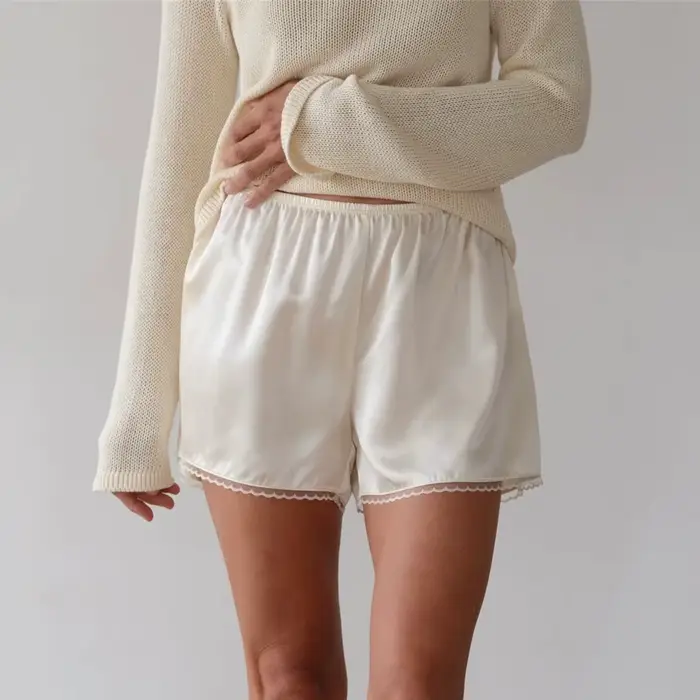 Jupons pour femmes, demi-glissement, culotte en Satin, garniture en dentelle, jambes larges, soyeux, bas de pyjama, vêtements de maison quotidiens décontractés