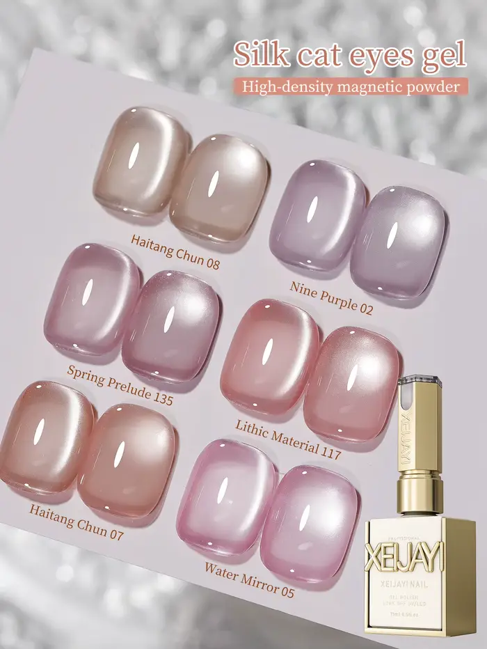 1/6 ks Nail Art Super lesklý růžový saténový kočičí oko Magnetický gel na nehty třpytivý oslnivý