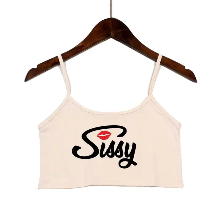 SISSY písmena červené rty potisk letní ženy krátký top Sexy elastická bavlna Camis bez rukávů krátké tílko Bar topy