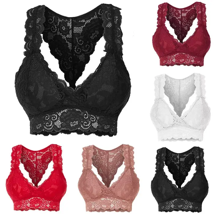 Plus velikost dámská podprsenka, bezešvé, průhledný, sexy spodní prádlo, květinová krajka, push up, Bralette, plus velikost, sport, gymnastika, jóga, zpět krása