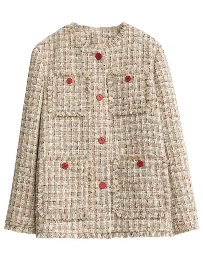 CHIC VEN-Manteau à simple boutonnage pour femme, veste rétro adt, design à bord effiloché, haut fémi