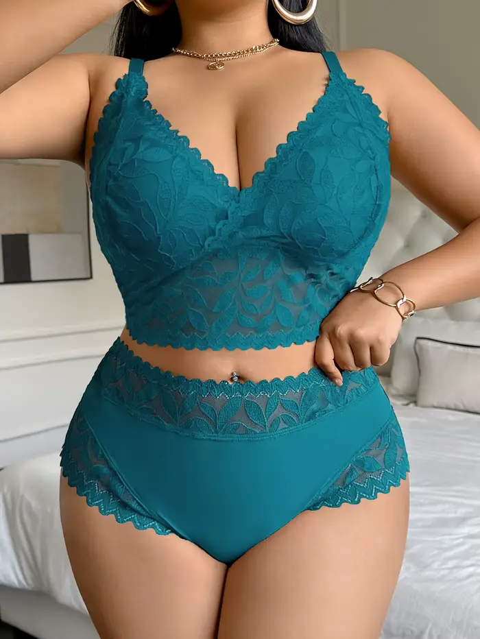 Ensemble de lingerie sexy grande taille pour femmes, dentelle florale, maille, soutien-gorge sans do