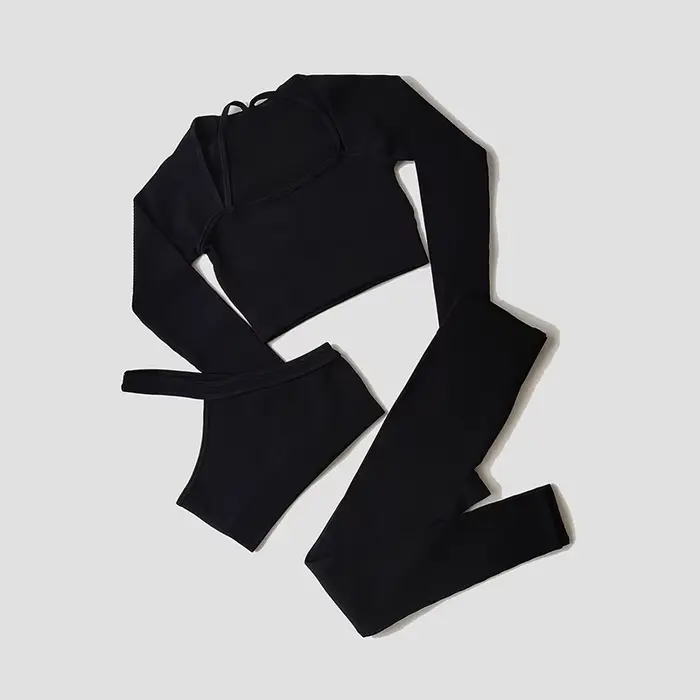 Ensemble de Yoga pour femmes, vêtements de gymnastique, survêtement, manches longues, haut court, so