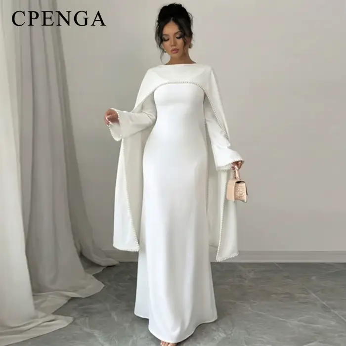 Robe Abaya Modeste pour Femmes Musulmanes du Moyen-Orient avec Châle Amovible, Élégante Robe Simple 