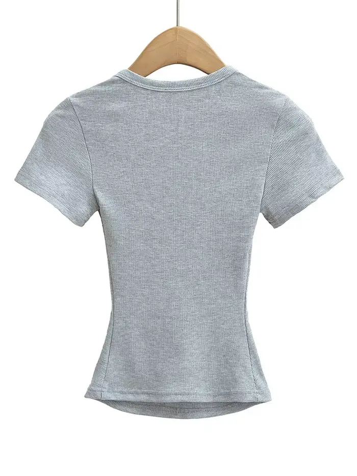 Col carré haute Stretch été culture hauts femmes à manches courtes hauts Sexy pull sommets Blouses m