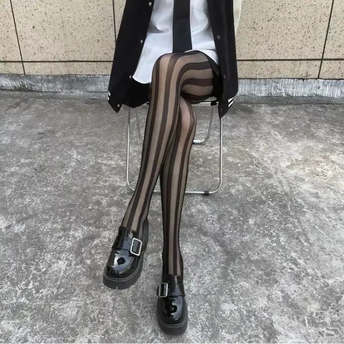 Sexy ultra-tenké nylonové punčocháče pro ženy, spodní prádlo, úplety, černá, pruhované, léto