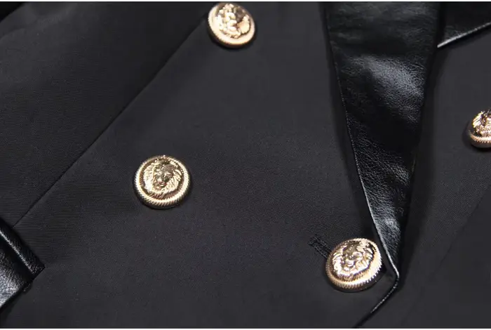 Automne hiver mode couture en cuir PU coupe ajustée à manches longues revers Double boutonnage costu