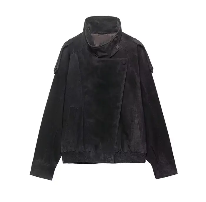 Veste pour femme, printemps 2026, nouvelle veste en similicuir noir à manches longues, style motard,