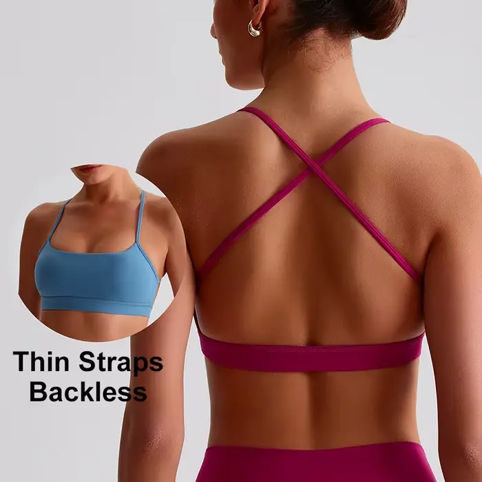 Soutien-gorge de sport brossé à faible impact pour femmes, rembourré, dos croisé, Yoga, bretelles Spaghetti, débardeur court d'entraînement de gymnastique avec bonnets amovibles