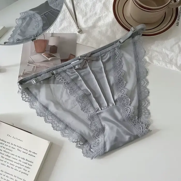 Dámské kalhotky, barva jednobarevný, prodyšné, jemné spodní prádlo, sexy francouzská krajka s mašle, nastavitelné opasek, jemné pletené kalhotky