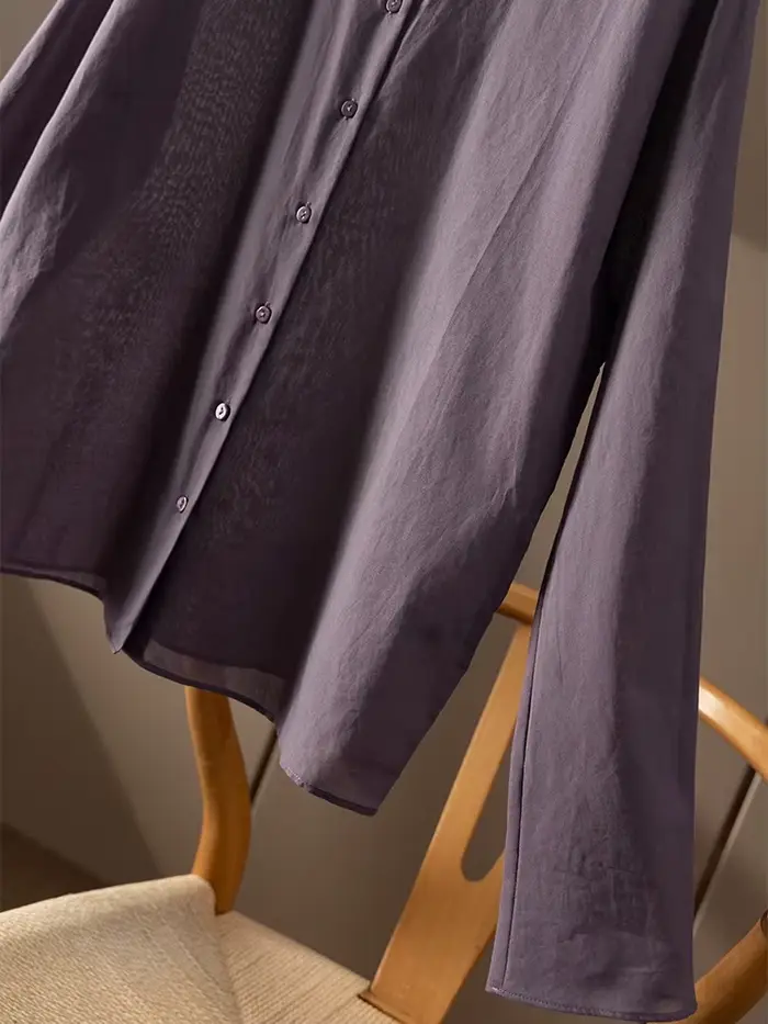 SuyareplWoman-Chemises violettes unies, 100% coton, col rabattu, chemisiers décontractés, haut de pr