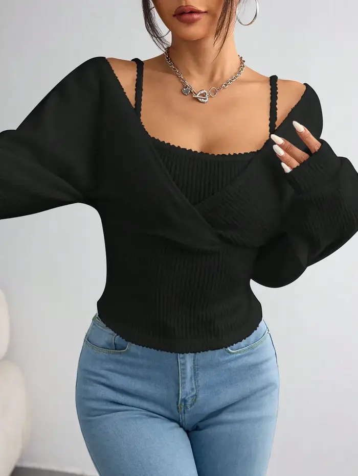 T-shirt à capuche à manches longues pour femmes, décontracté, couleur unie, tricoté, coupe régulière