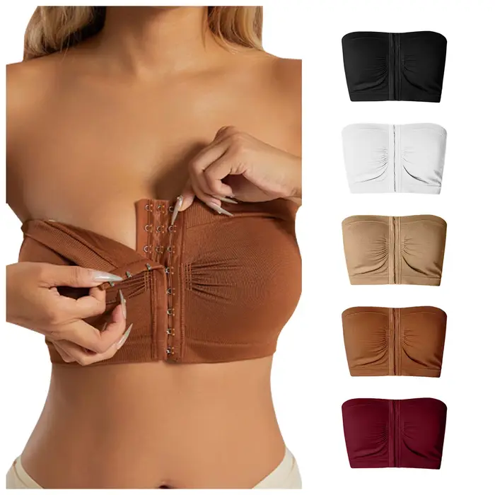 ZOMAXIUJEE bezešvá polyesterová podprsenka bez kostic pro ženy, přední design na zip, půl šálku, nepřekonatelné pohodlí, speciální a každodenní příležitosti