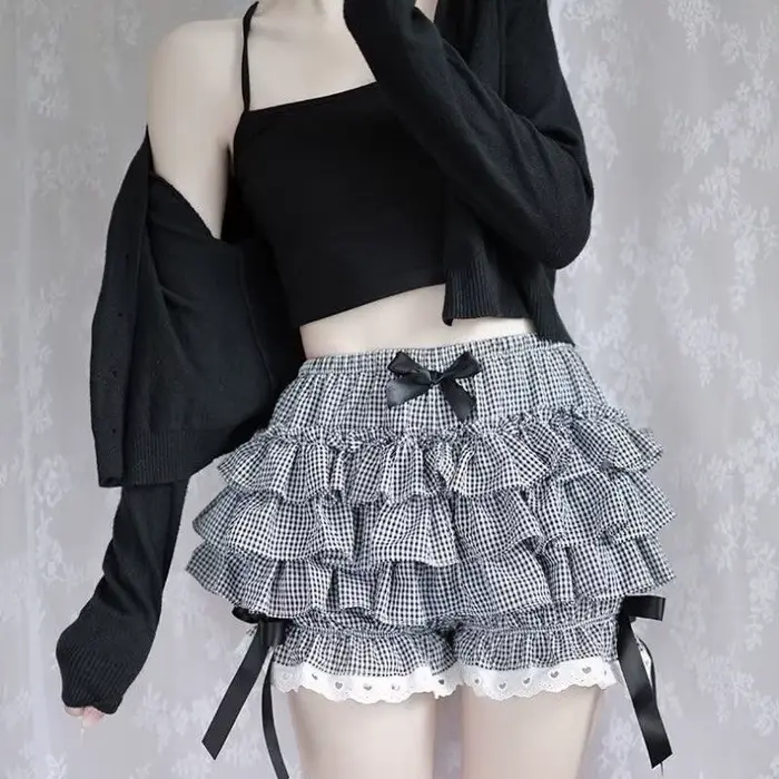 Culottes plissées noires et blanches pour femme, culottes mignonnes style citrouille, short de sécur