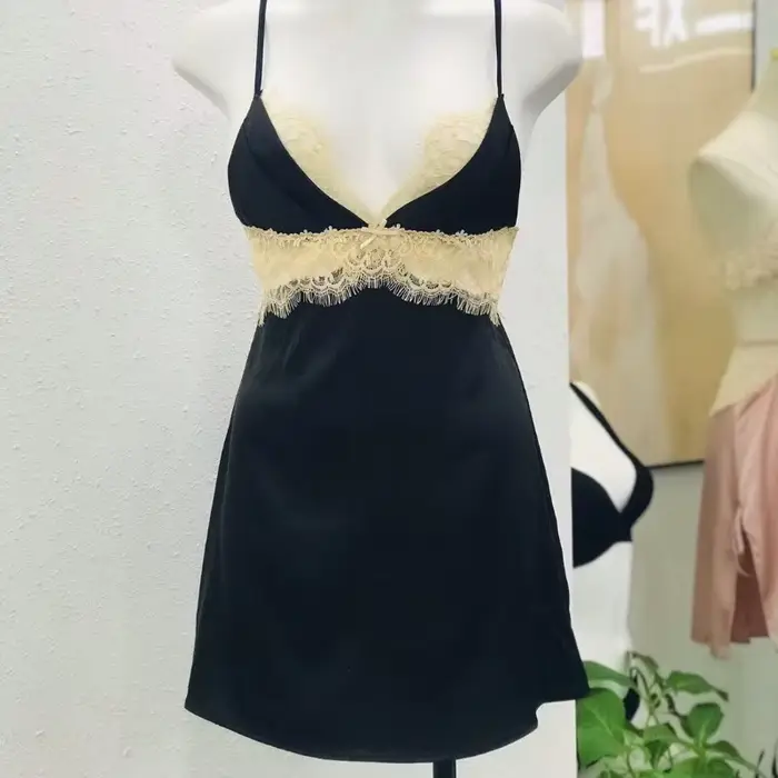 Hedvábné saténové krajkové noční košile pro ženy, francouzské noční prádlo, sexy spodní prádlo, cross back, koketní krátké noční košile, móda