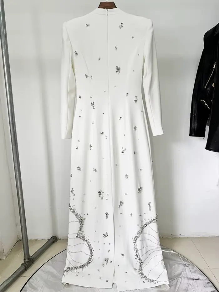 HIGH STREET Nouveauté 2026 Robe longue de créateur pour femme à manches longues, luxueuse, ornée de 