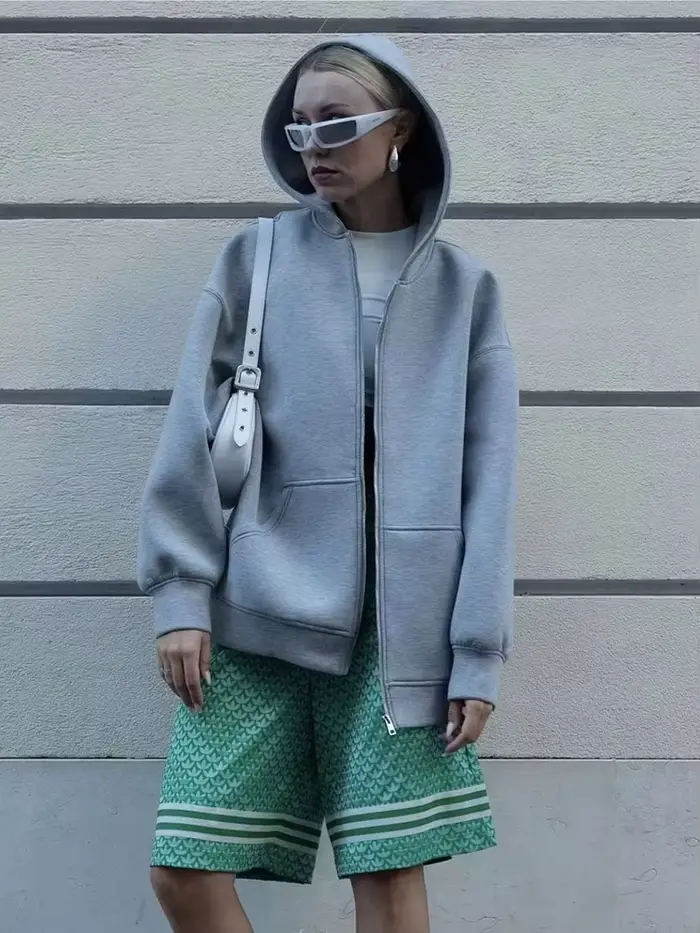 HH automne femmes décontracté veste à capuche ample surdimensionné fermeture éclair sweat à capuche 