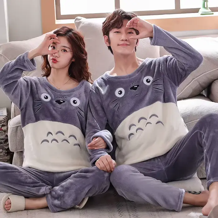 Hiver flanelle Pyjamas ensemble pour femmes homme point Panda dessin animé Pijamas Mujer maison vêtements costumes à manches longues chaud Pyjama vêtements de nuit