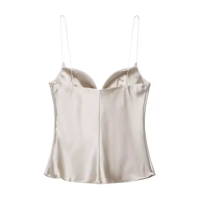 Nouveauté 2026 – Hauts d'été en satin texturé noir pour femme – Élégants débardeurs sexy à col en V