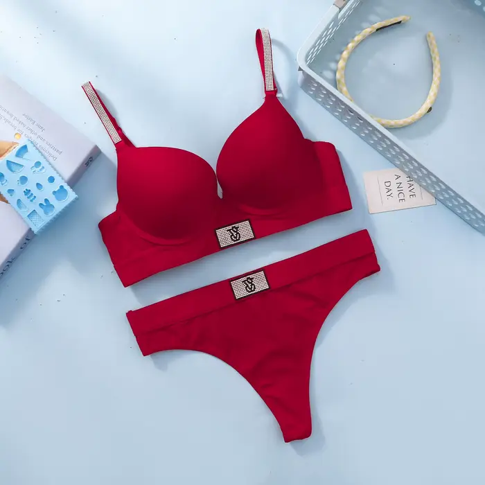 Victoria's Secret bezdrátová podprsenka a kalhotky set, sexy spodní prádlo pro ženy, pohodlná krajka push-up podprsenka