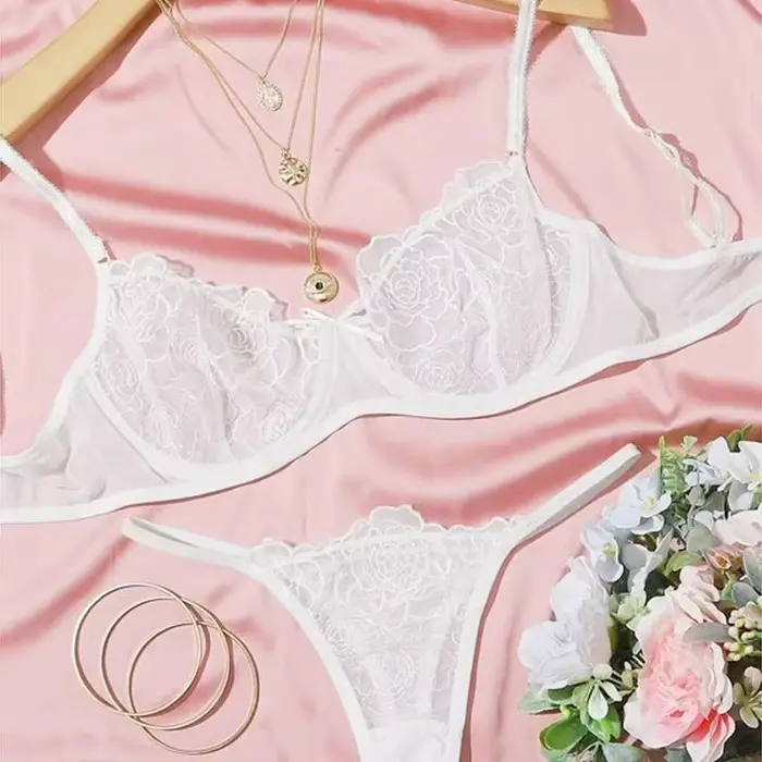 Toucheart 2 pièces ensemble de Lingerie Sexy pour les femmes Perspective érotique ensemble de soutien-gorge à fleurs Lingerie érotique femme sous-vêtements en dentelle ensemble de slip