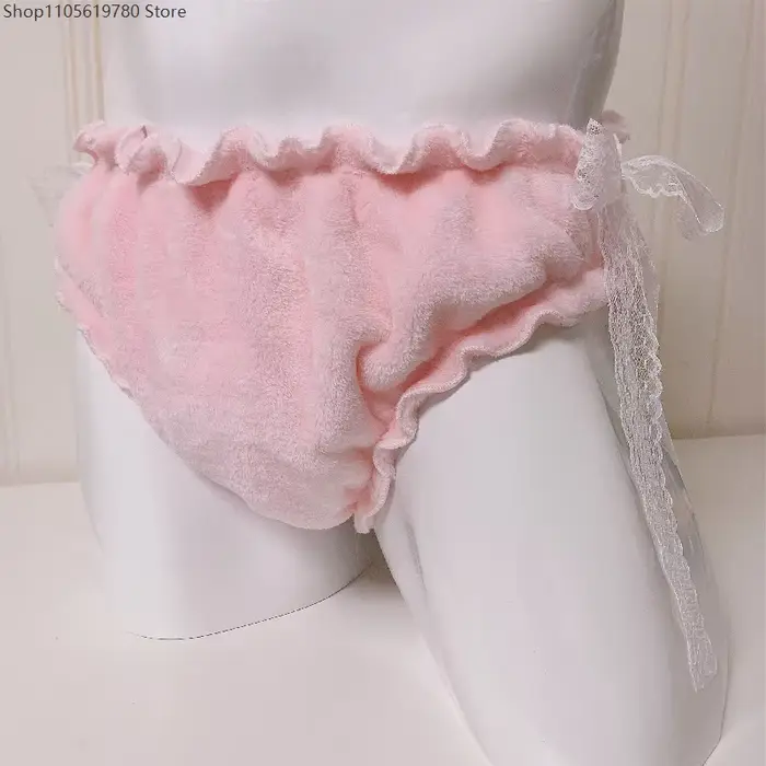 Culottes Lolita sexy en flanelle rose avec dentelle et nœud, chaudes, épaisses et douces, pour spectacle en direct, danse et soirée privée - Collection 2026