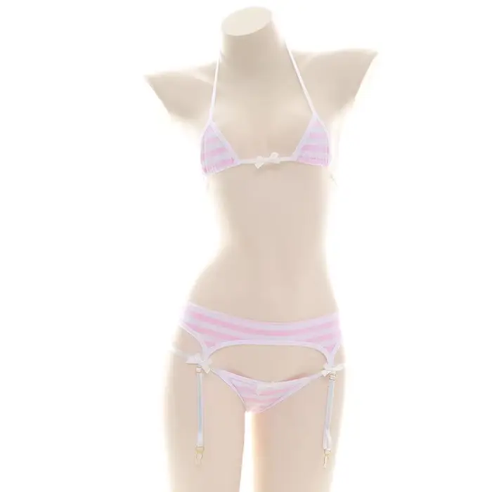 Soutien-gorge sexy Lolita pour femmes sous-vêtements Kawaii carnaval bleu rose blanc rayé mini bikin