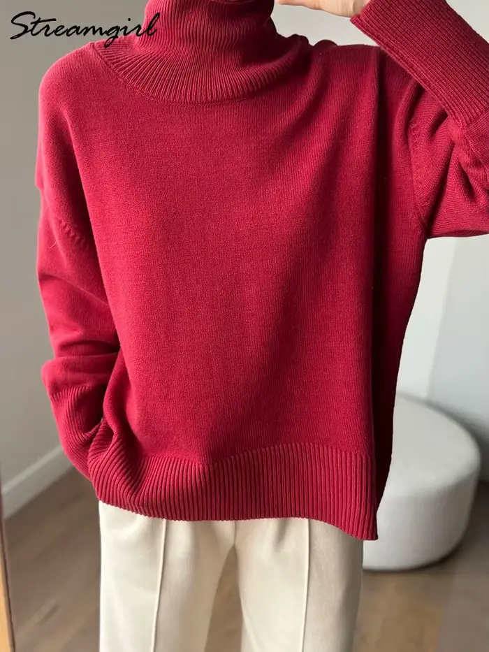 Pull à col roulé en tricot pour femme, haut chaud pour femme, pulls blancs, décontracté, automne, hi