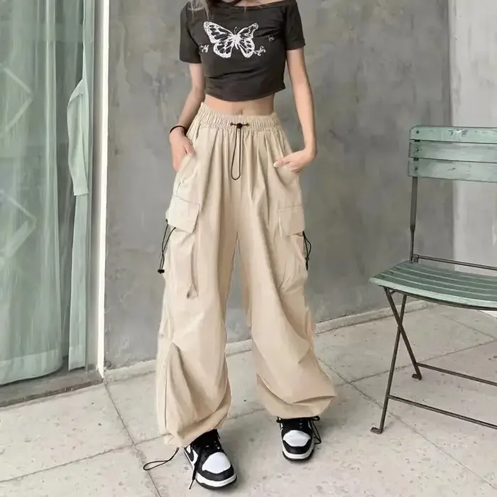 Pantalon d'outillage rétro américain pour femme, drapé à faisceau droit, joker d'été, ample, jambes 
