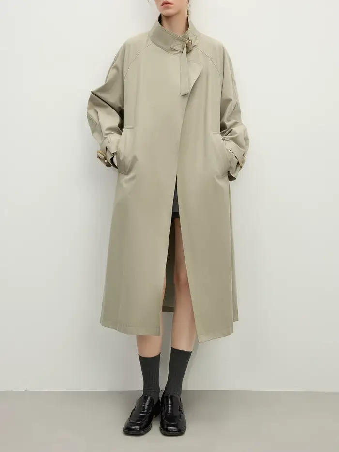FSLE-Manteau long décontracté à col montant pour femme, tenue de bureau, style britannique, nouvelle