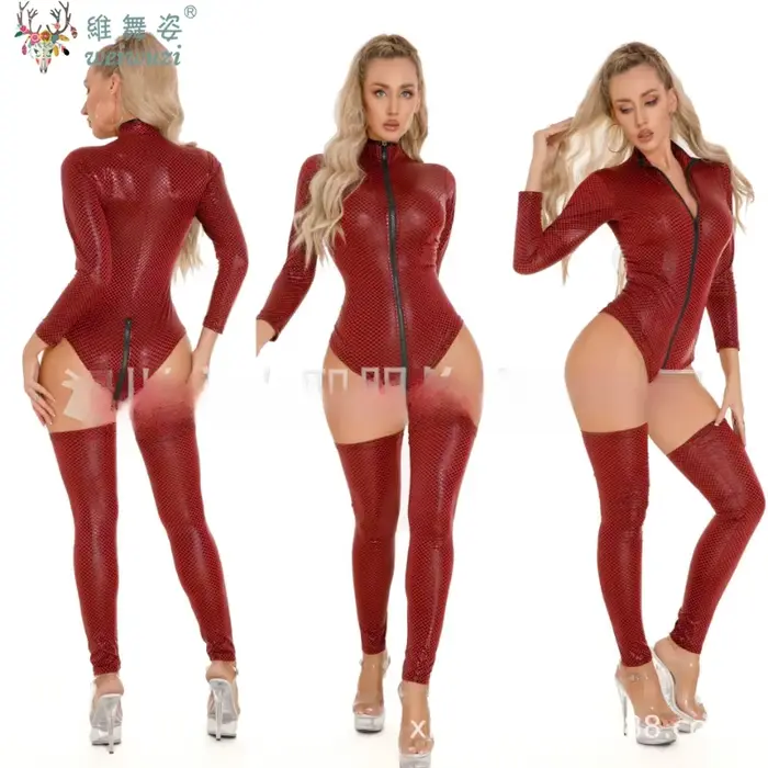 Dámské spodní prádlo, latexové a kožené kombinézy s páskem, velké velikosti, kombinéza, oblečení nočního klubu, dámské spodní prádlo ve stylu kočky
