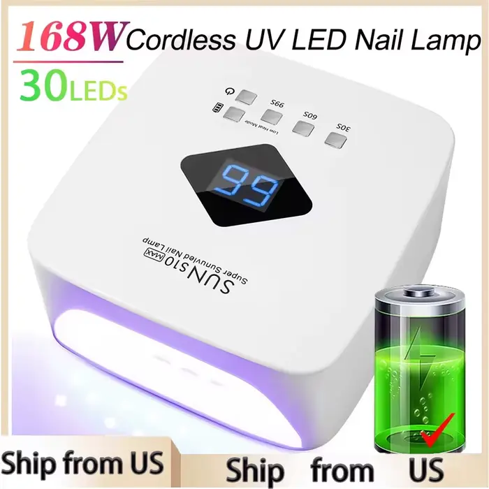 Lampe à ongles UV LED 168W, sèche-ongles Rechargeable avec grand écran LCD, lampe professionnelle à 