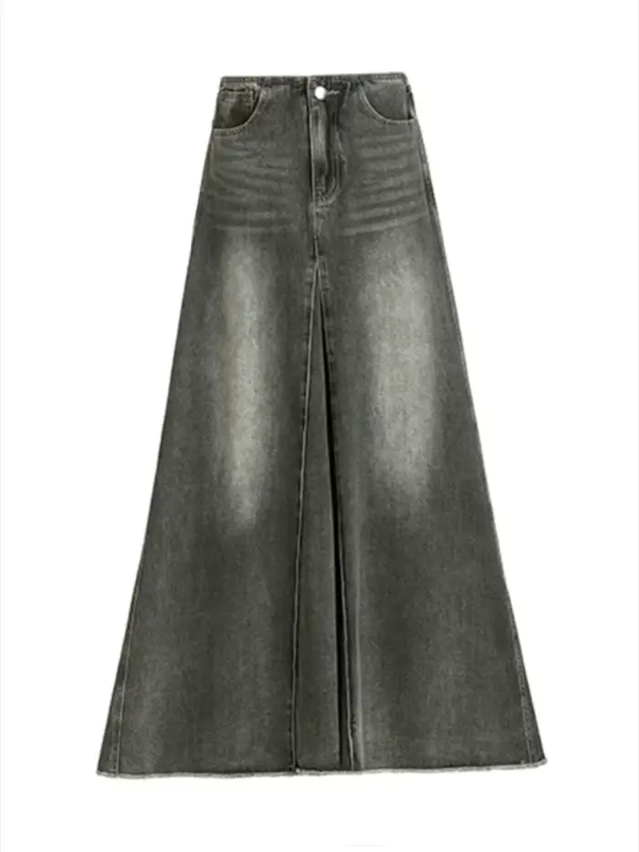 Jupe en jean plissée à volants taille haute pour femmes, jupes longues maxi pour femmes, jupe en jea