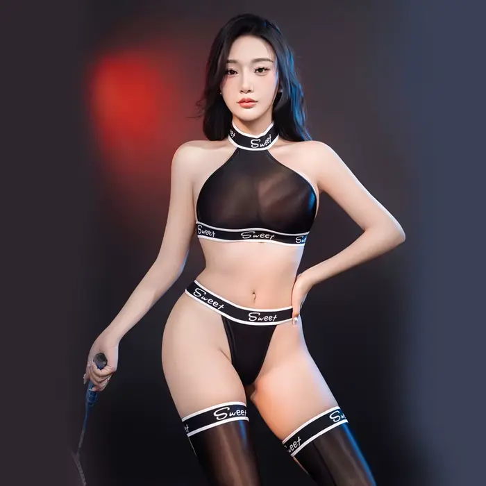 Femmes Sexy lettres douces impression hauts avec string ensembles licou court culture hauts vêtements de sport exotiques femme Allure tenues façonnage porter