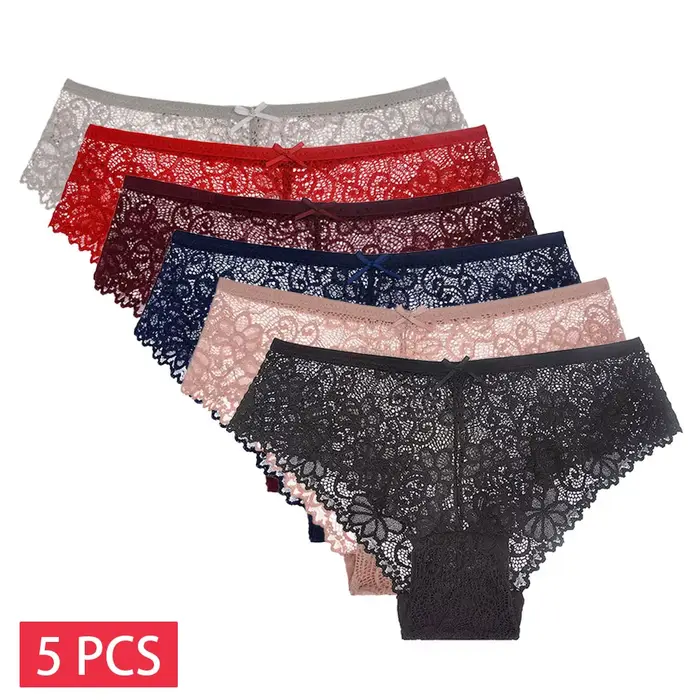 5 pièces/ensemble slips en maille M-2XL culottes en dentelle sous-vêtements transparents Sexy culottes taille basse filles intimes Lingeri