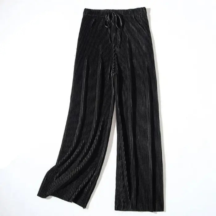2025 femmes plissées en vrac glace soie coréen décontracté pantacourt jambe large pantalon maison cl