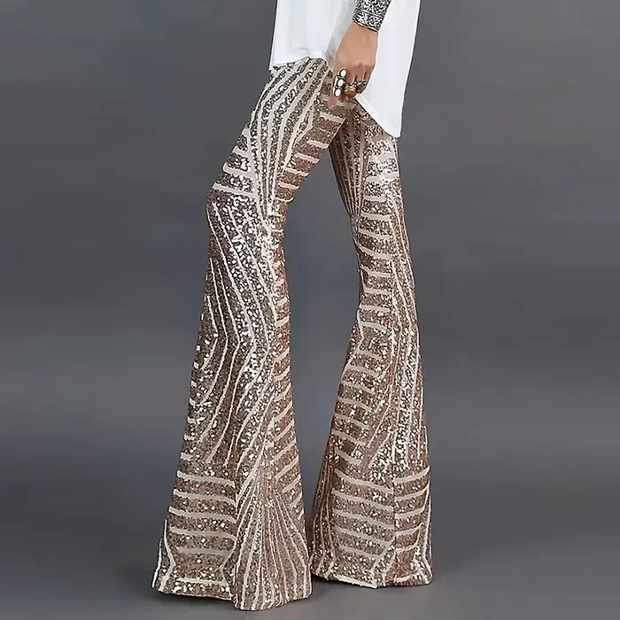 Paillettes taille haute maigre Flare Streetwear sauvage basique mince 2023 tendance Patchwork pantal