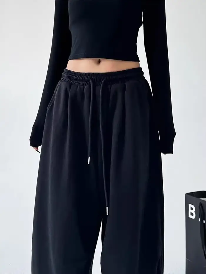 Pantalon de survêtement Y2K Harajuku à jambe large pour femme, streetwear ample et oversize gris, pa