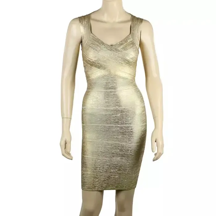 Robe de soirée moulante pour femmes, grande taille, couleur or argent, sans manches, Sexy, Bandage, 