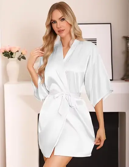 Saténové šaty Žena Intimní Spodní prádlo Hedvábné noční prádlo Nevěsta Neformální Svatební dárek Kimono Župan Šaty Noční košile Sexy noční prádlo